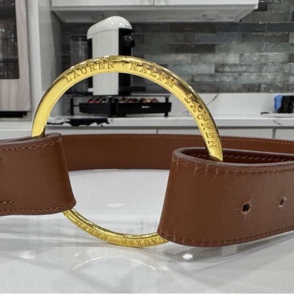 Lauren Ralph Lauren Tan size 12 Replica Belt with Gold Logo Ring